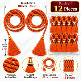 Orange Blouse Dori with Tassel Latkan | 1 Meter Braided Dori | Pack of 12
