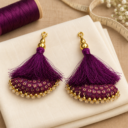 Designer Wine Purple Blouse & Lehenga Latkan with Golden Beads and Sequins – Pack of 12 Pieces (6 Pairs)