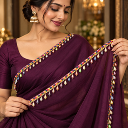 Multicolour Pearl Drop Hanging Lace Border – 9 Meter | Rainbow Braided Designer Moti Latkan Lace for Saree, Blouse, Dupatta & Lehenga