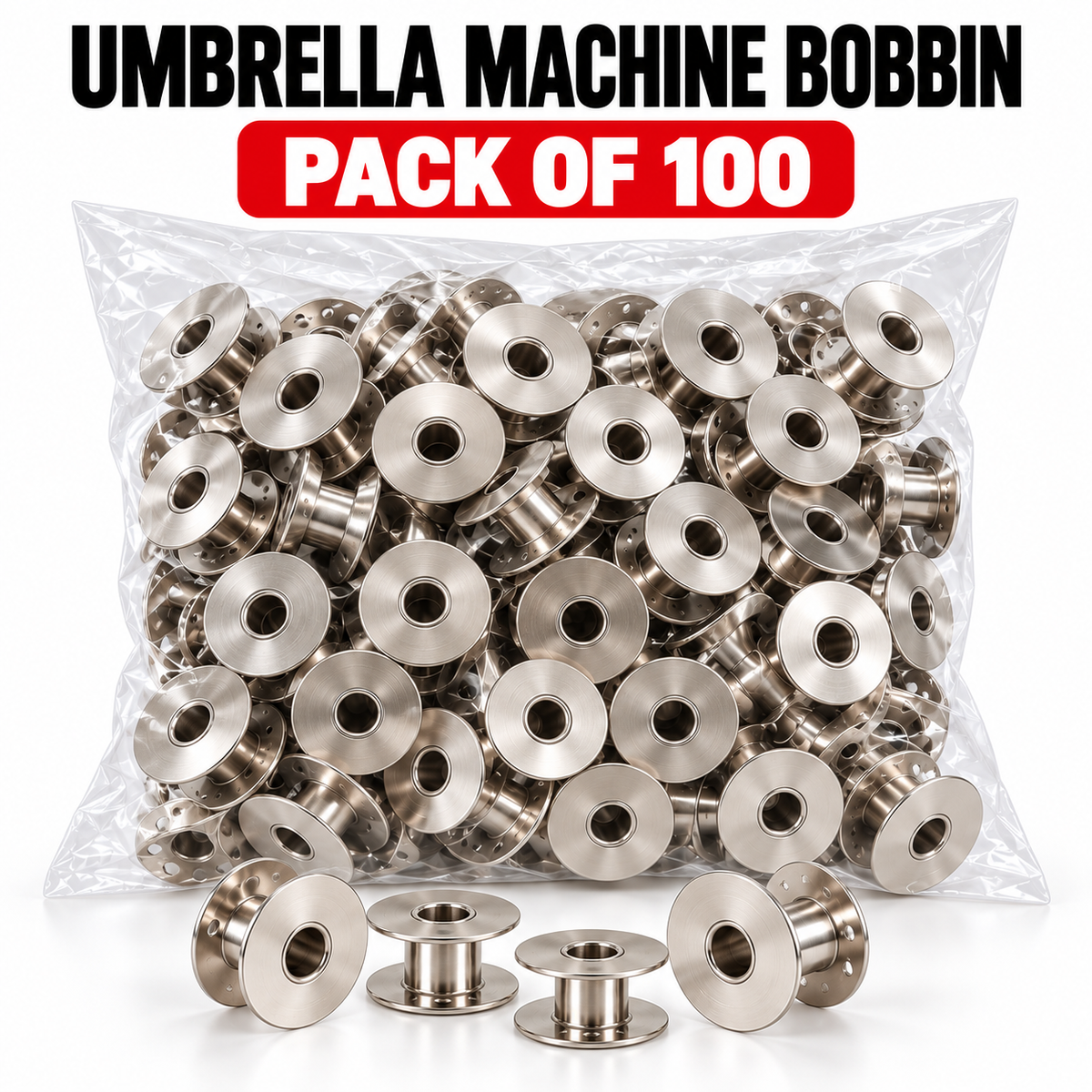 Umbrella Machine Metal Bobbin – Pack of 100 Pieces | Heavy Duty Sewing Machine Bobbins