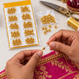 Moti No. 6 Golden Beads for Blouse, Saree, Lehenga & Embroidery – Pack of 10 Packets
