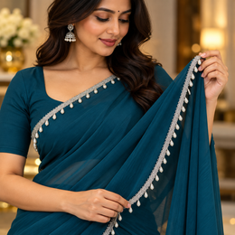 Premium Silver & White Pearl Teardrop Hanging Lace Border – 9 Meter | Designer Moti Latkan Lace for Saree, Blouse, Dupatta & Lehenga