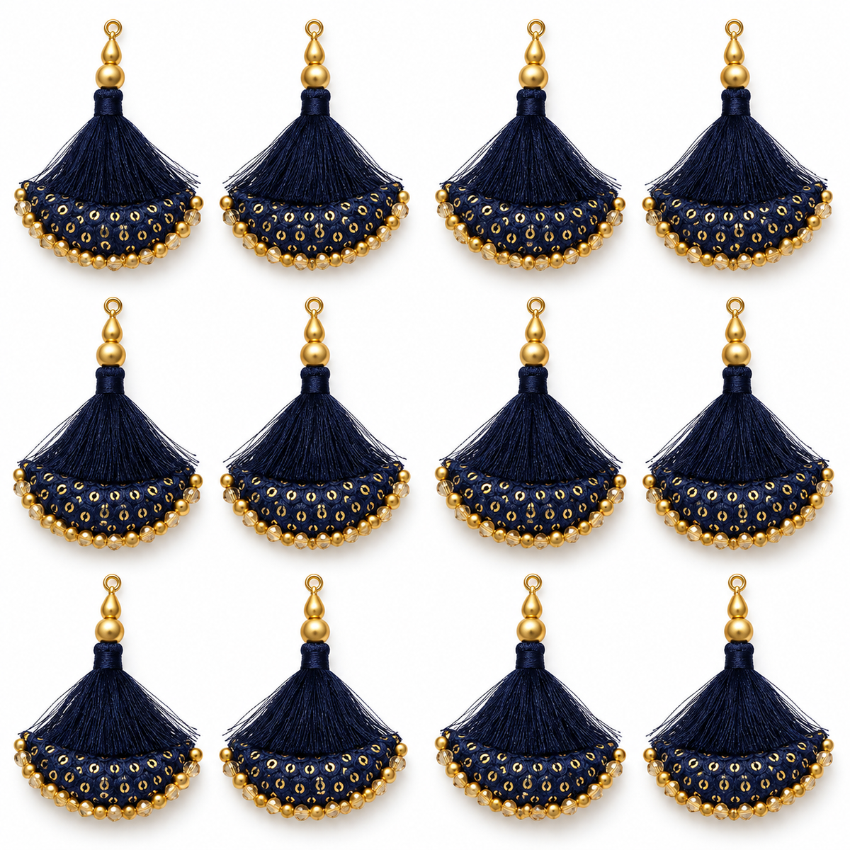 Designer Navy Blue Blouse & Lehenga Latkan with Golden Beads and Sequin Work – Pack of 12 Pieces (6 Pairs)
