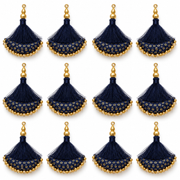 Designer Navy Blue Blouse & Lehenga Latkan with Golden Beads and Sequin Work – Pack of 12 Pieces (6 Pairs)