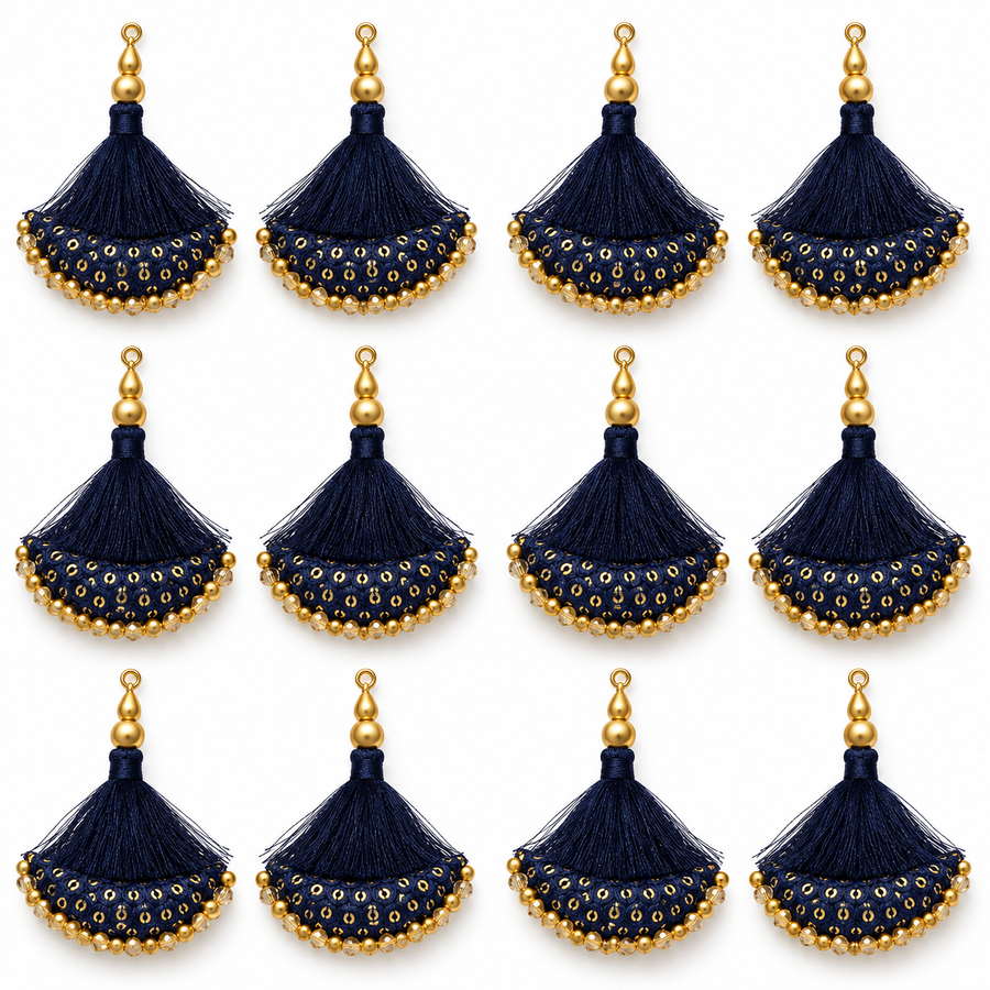 Designer Navy Blue Blouse & Lehenga Latkan with Golden Beads and Sequin Work – Pack of 12 Pieces (6 Pairs)