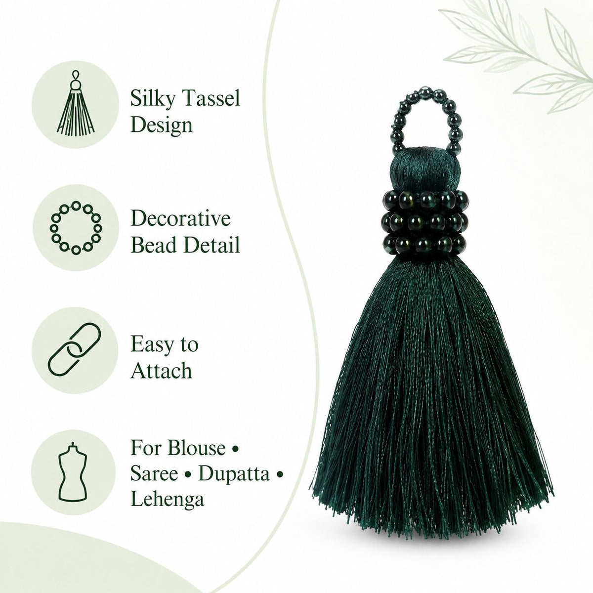 Premium Dark Bottle Green Silk Thread Tassel Latkan with Decorative Beads for Blouse, Saree, Lehenga & Dupatta – Designer Hanging Tassels