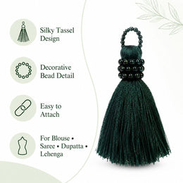 Premium Dark Bottle Green Silk Thread Tassel Latkan with Decorative Beads for Blouse, Saree, Lehenga & Dupatta – Designer Hanging Tassels