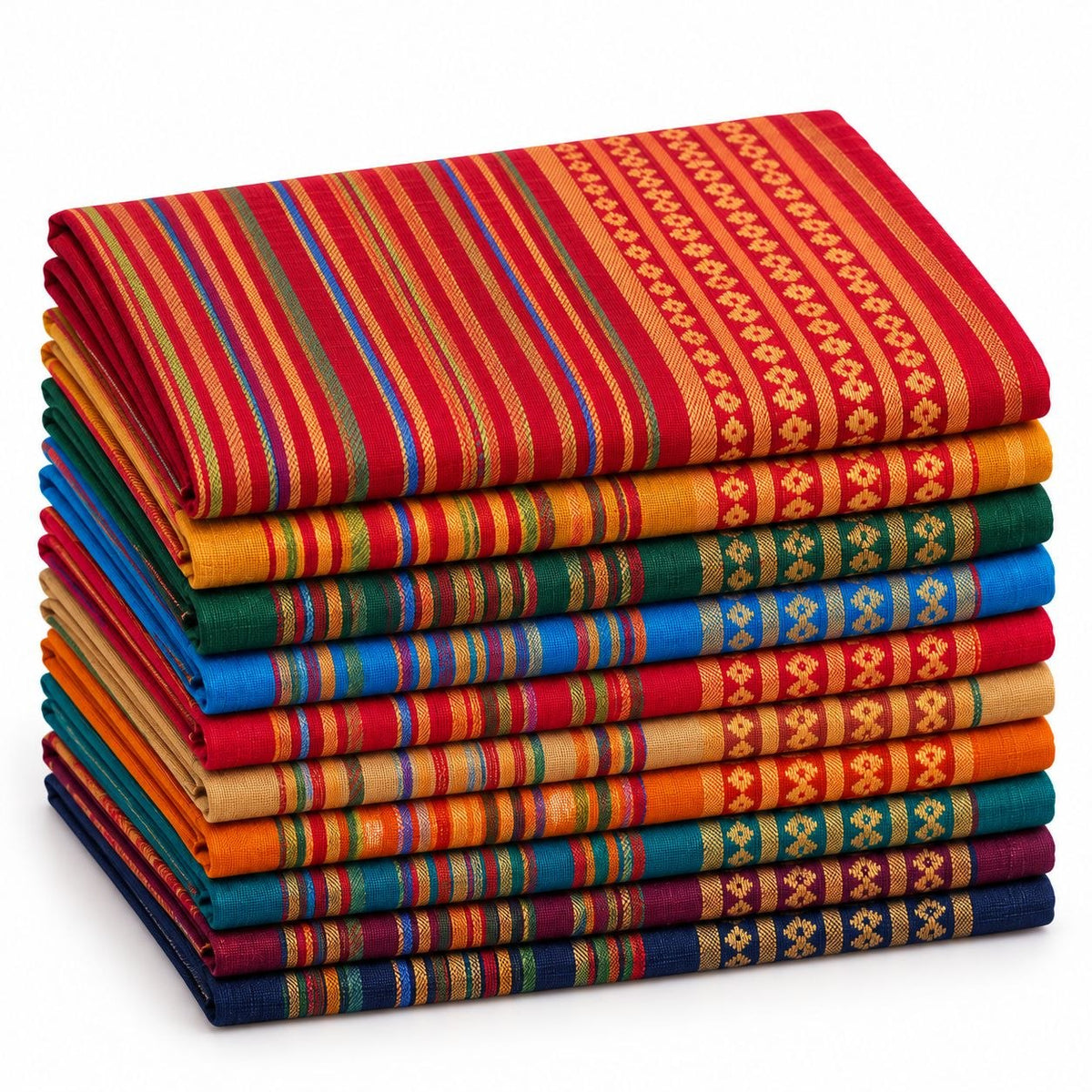 Multicolor Woven Cotton Blouse Piece Fabric – Traditional Stripe & Butta Design | Unstitched Blouse Material | 10 Colour Combo