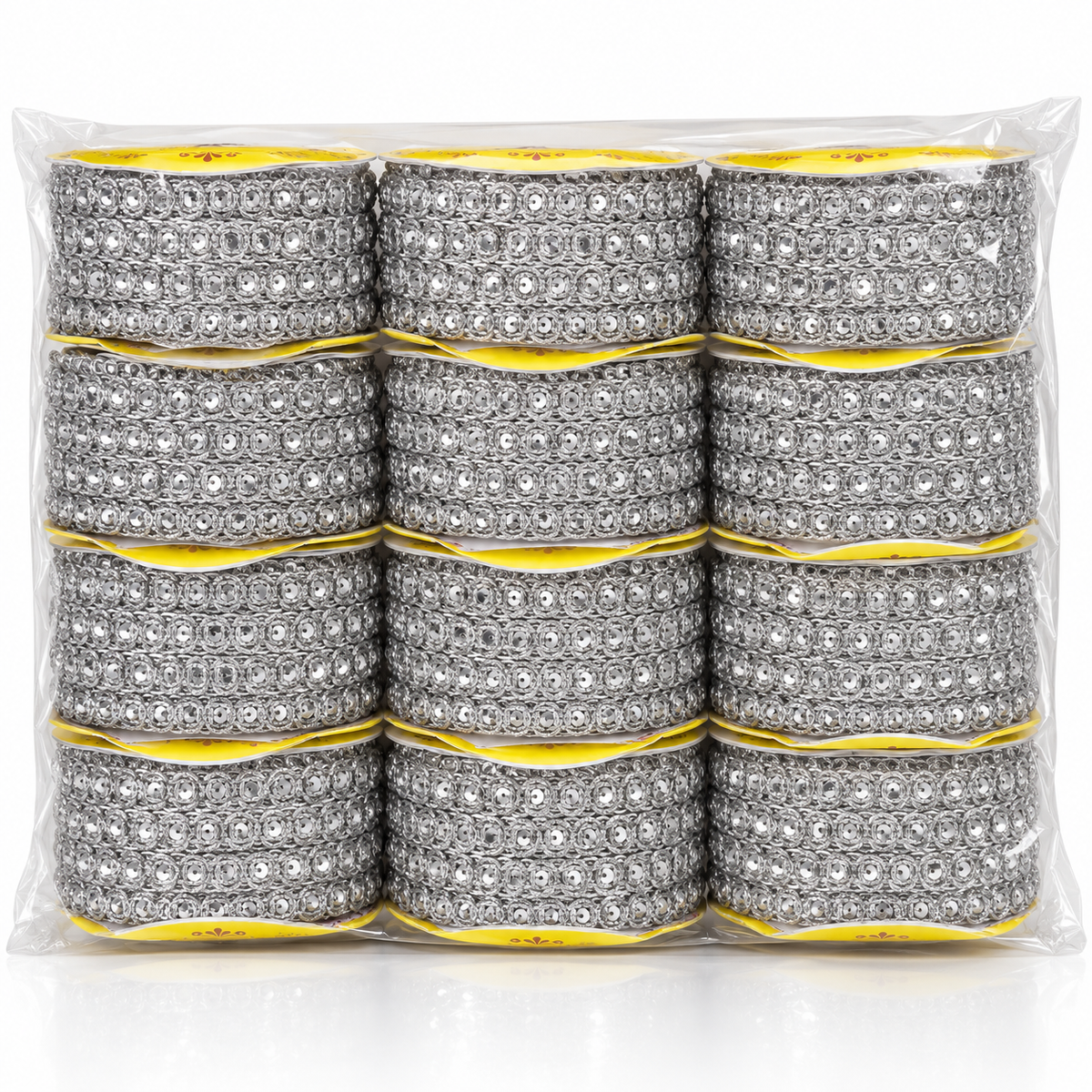 Silver Round Sequin Designer Lace Border for Saree, Blouse & Dupatta – 9 Meter Each, Pack of 12