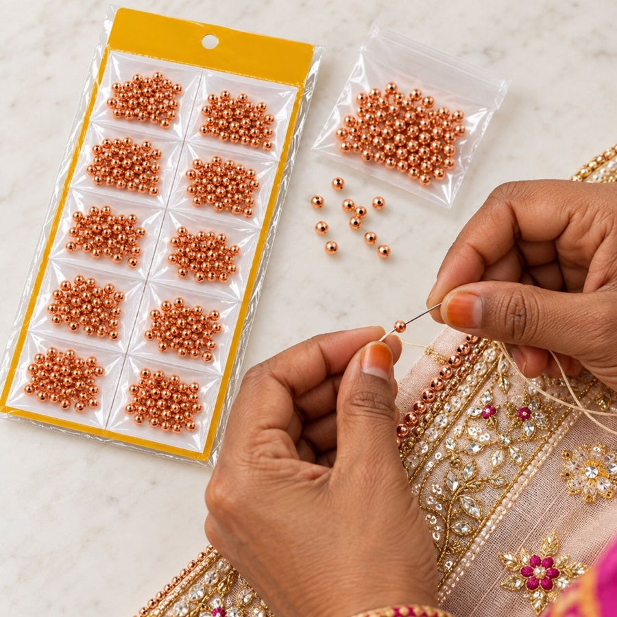 Moti No. 3 Copper Beads for Blouse, Latkan, Embroidery & Craft – Pack of 10 Packets