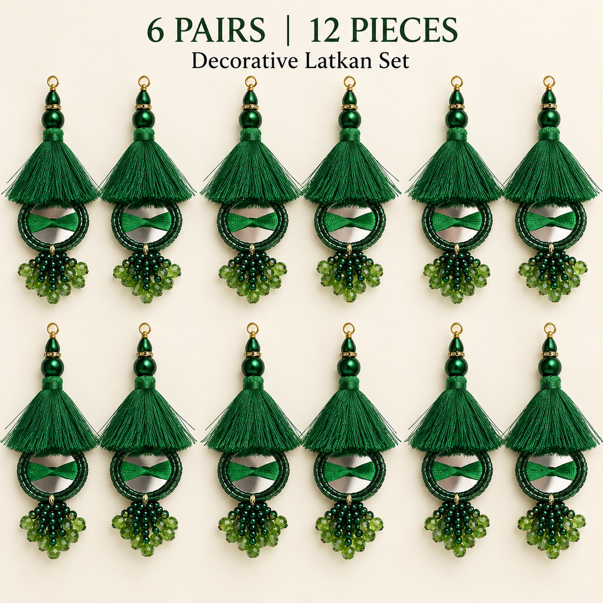 Bottle Green Mirror Work Tassel Latkan for Blouse & Lehenga – 6 Pair (12 Pieces)