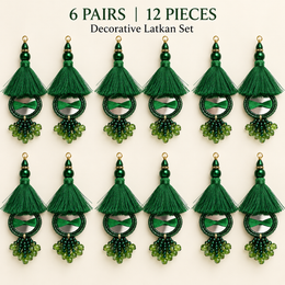 Bottle Green Mirror Work Tassel Latkan for Blouse & Lehenga – 6 Pair (12 Pieces)