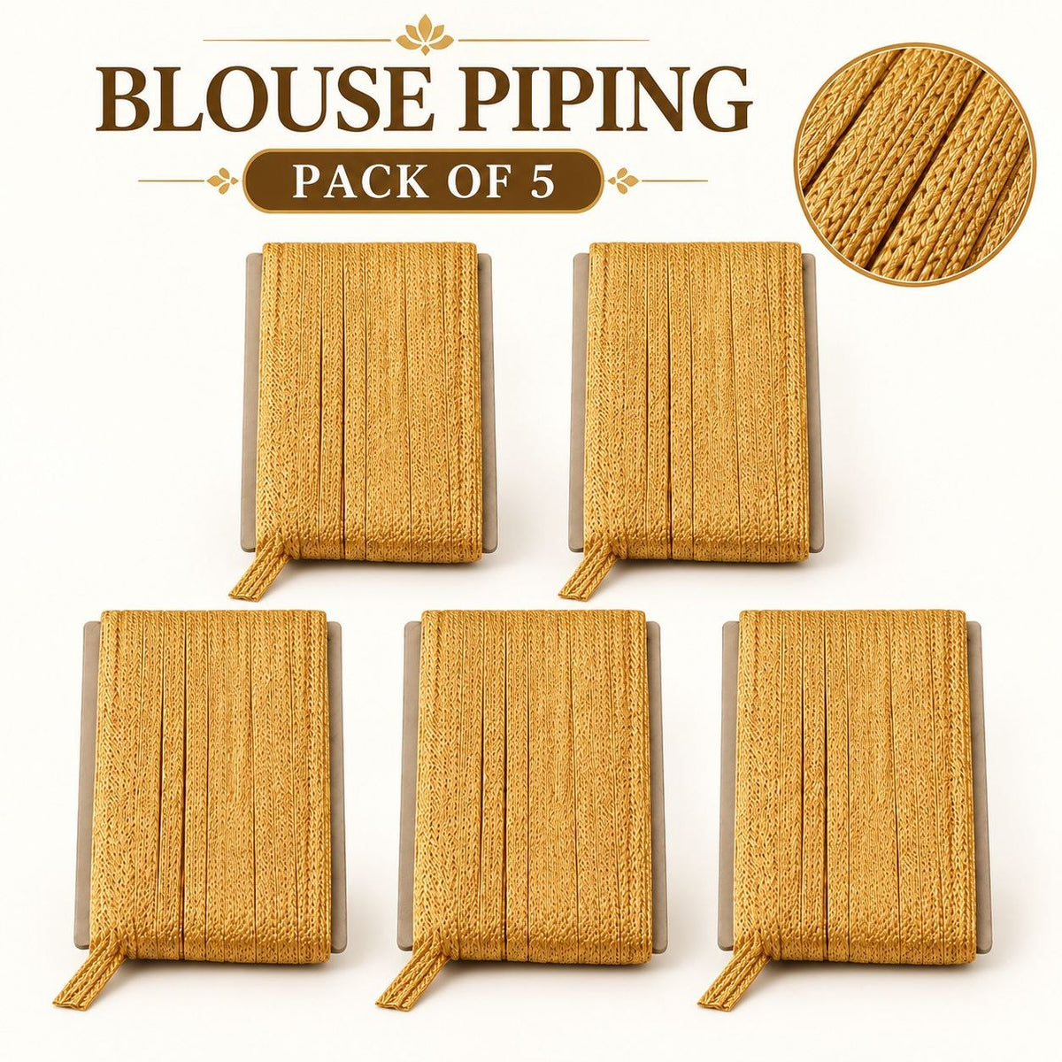 Golden Blouse Piping Dori Pack of 5 | Decorative Piping Cord for Blouse & Saree