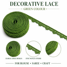 Green Decorative Floral Edge Lace Trim for Blouse, Saree & Craft – 18 Meter