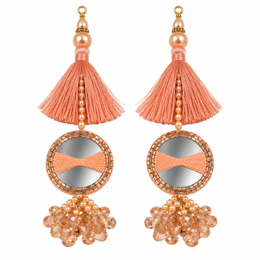 Orange Peach Mirror Work Designer Latkan for Blouse & Lehenga Dori | Silk Thread Tassel with Round Mirror, Pearl & Crystal Bead Hanging | Pack of 12 Pieces (6 Pairs)