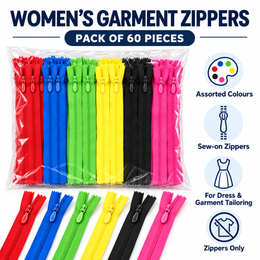 Women’s Dress & Garment Zippers – Multicolour Sewing Zip, Pack of 60 Pieces