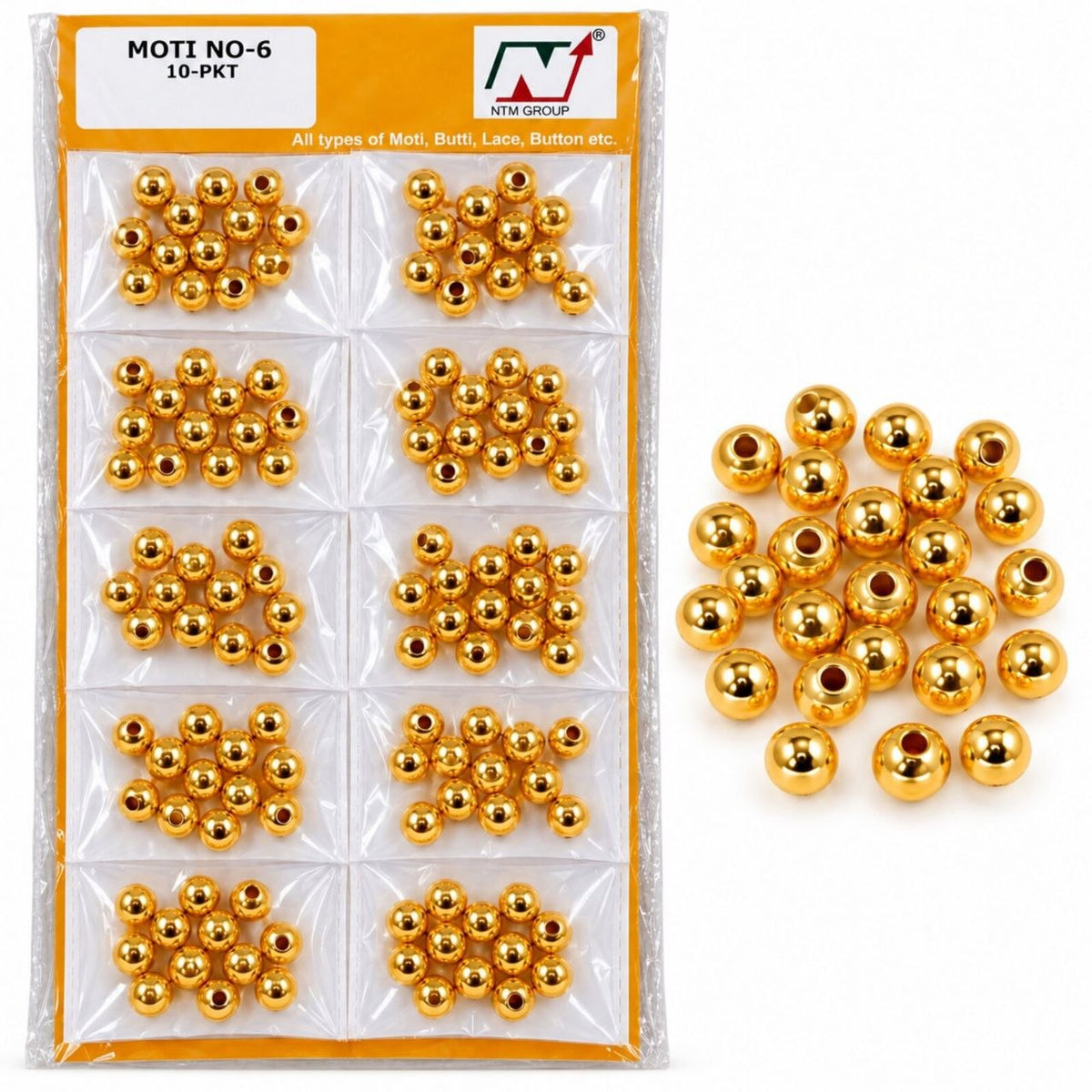 Moti No. 6 Golden Beads for Blouse, Saree, Lehenga & Embroidery – Pack of 10 Packets