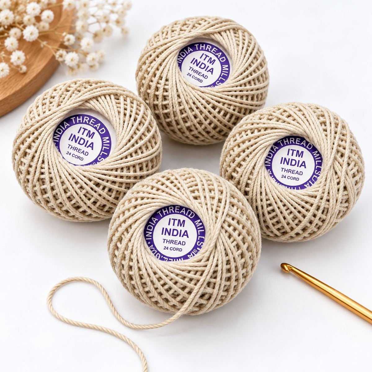 ITM India 24 Cord Cotton Thread Ball Pack of 4 | Crochet, Sewing & Piping Thread