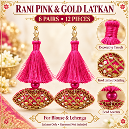 Rani Pink & Gold Decorative Tassel Latkan for Blouse & Lehenga – Pack of 12 Pieces, 6 Pairs