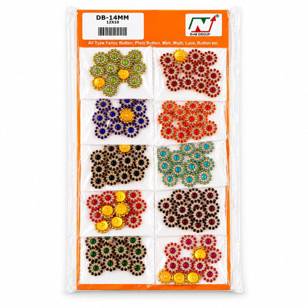 Decorative Fancy Stone Buttons for Blouse, Lehenga, Kurti & Dresses | 14 mm | Multicolor | Pack of 120 Pieces