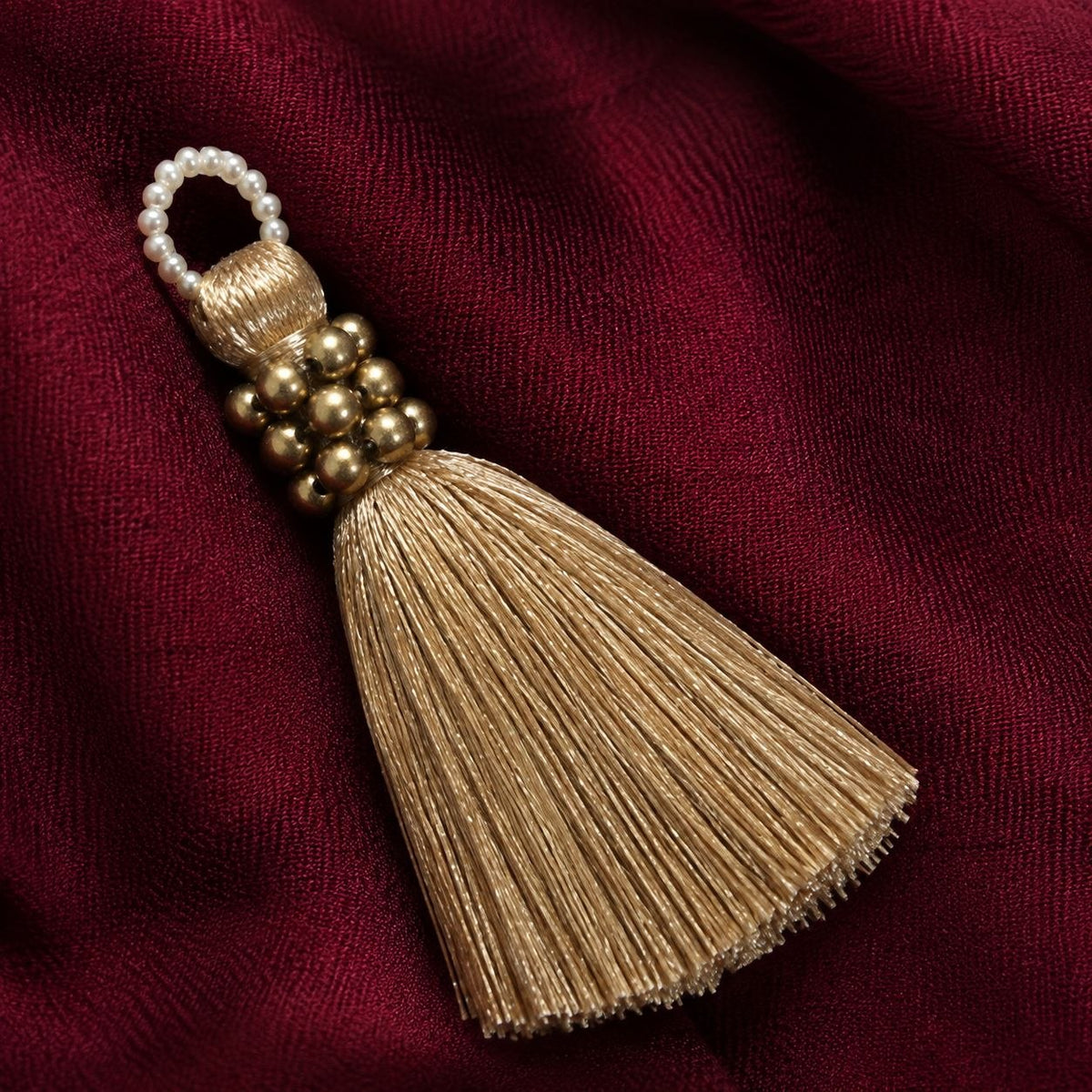 Premium Champagne Golden Silk Thread Tassel Latkan with Antique Gold Beads for Blouse, Saree, Lehenga & Dupatta – Designer Hanging Tassels