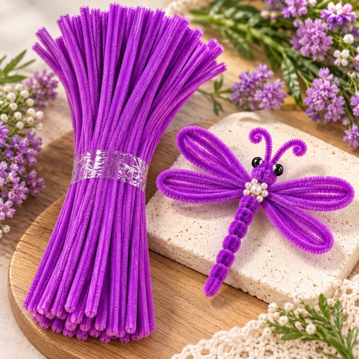 Purple Pipe Cleaner Craft Sticks for DIY Flowers & Art – 1 Packet, 100 Piece