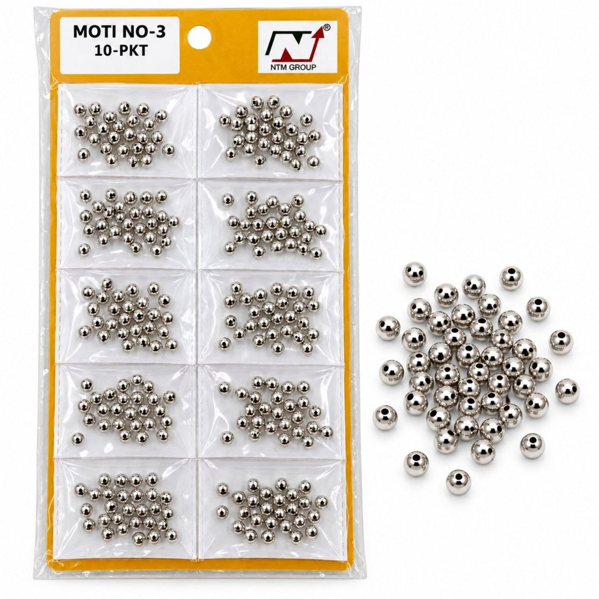 Moti No. 3 Silver Beads for Blouse, Latkan, Embroidery & Craft – Pack of 10 Packets