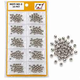 Moti No. 3 Silver Beads for Blouse, Latkan, Embroidery & Craft – Pack of 10 Packets