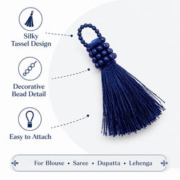 Navy Blue Silk Thread Tassel Latkan with Decorative Beads for Blouse, Saree, Lehenga & Dupatta – Pack of 10 Pieces