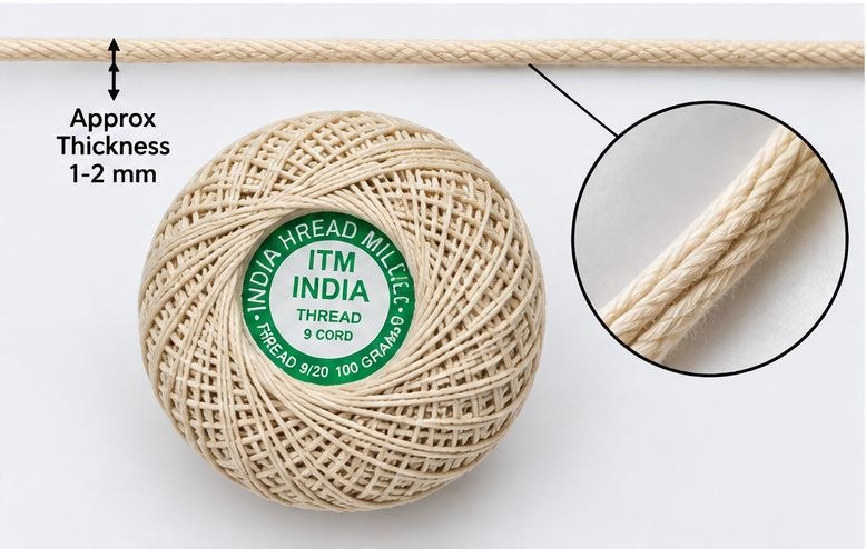 ITM India 9 Cord Cotton Thread 100g Each Pack of 4 | Piping, Crochet & Tailoring Thread