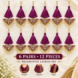 Wine Magenta Decorative Tassel Latkan for Blouse, Lehenga & Saree – Pack of 12 Pieces (6 Pairs)