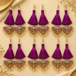 Wine Magenta Decorative Tassel Latkan for Blouse, Lehenga & Saree – Pack of 12 Pieces (6 Pairs)