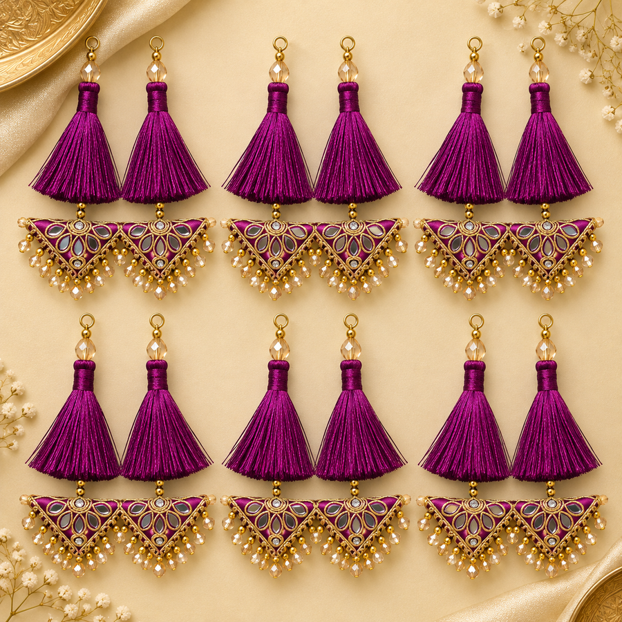 Wine Magenta Decorative Tassel Latkan for Blouse, Lehenga & Saree – Pack of 12 Pieces (6 Pairs)