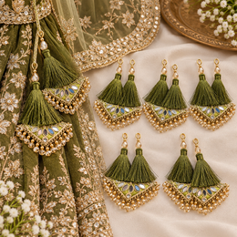 Mehndi Green Decorative Tassel Latkan for Blouse, Lehenga & Saree – Pack of 12 Pieces (6 Pairs)