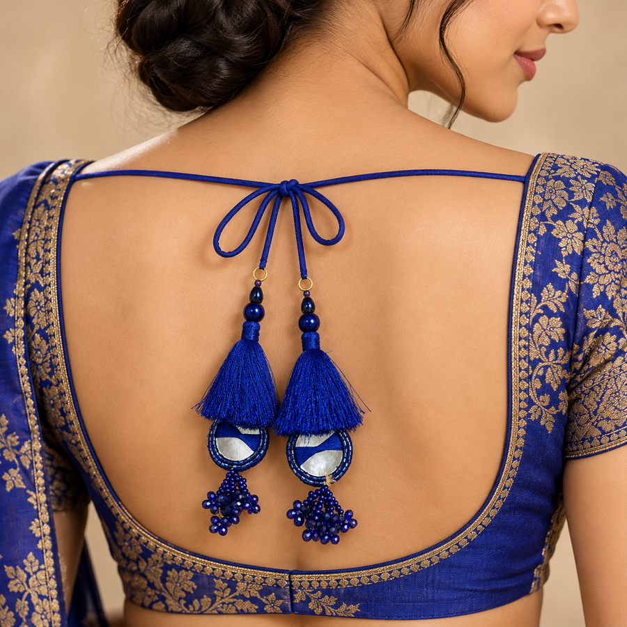 Royal Blue Mirror Work Tassel Latkan for Blouse & Lehenga – 6 Pair (12 Pieces)