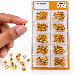 Golden Moti No. 4 Round Decorative Beads for Blouse, Saree, Lehenga, Latkan & Craft Work | Pack of 10 Packets