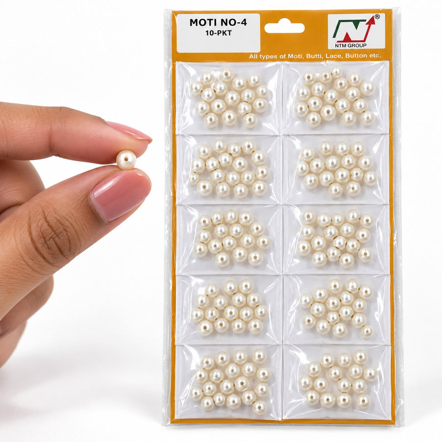Cream Pearl Moti Beads No. 4 for Blouse, Saree, Lehenga, Jewellery & Craft Work | 10 Packet Pack