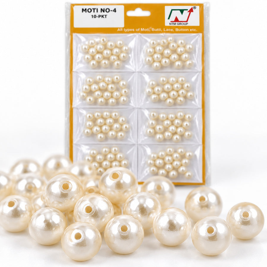 Cream Pearl Moti Beads No. 4 for Blouse, Saree, Lehenga, Jewellery & Craft Work | 10 Packet Pack