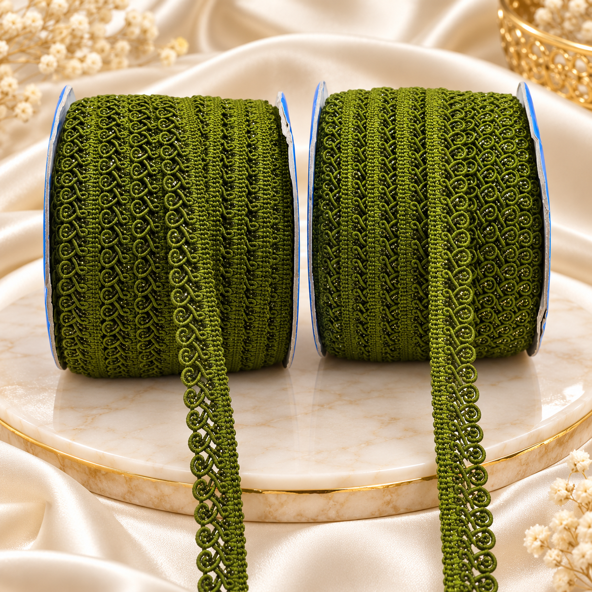 Mehndi Green Designer Loop Lace Border 18 Meter | Decorative Embroidered Lace Trim for Saree, Blouse, Kurti, Dupatta & Lehenga