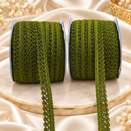 Mehndi Green Designer Loop Lace Border 18 Meter | Decorative Embroidered Lace Trim for Saree, Blouse, Kurti, Dupatta & Lehenga
