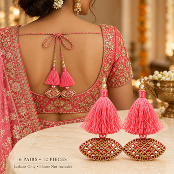 Coral Pink & Gold Decorative Tassel Latkan for Blouse & Lehenga – Pack of 12 Pieces, 6 Pairs
