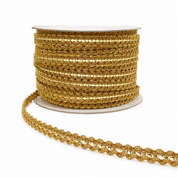 Golden Wavy Decorative Lace Border for Saree, Blouse, Dupatta & Craft – 18 Meter Roll