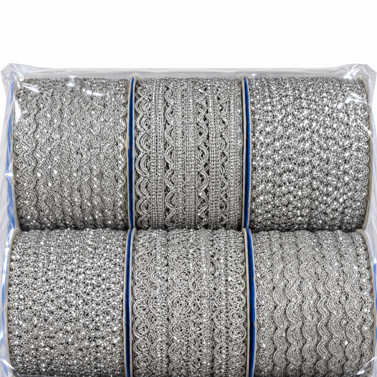 Silver Assorted Designer Lace Border for Saree, Blouse & Dupatta – 9 Meter Each, Pack of 12