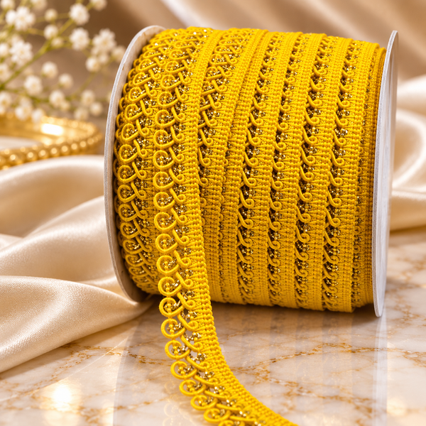 Yellow Designer Loop Lace Border 18 Meter | Decorative Embroidered Lace Trim for Kurti, Blouse, Saree, Dupatta & Dress | Pack of 2 Rolls
