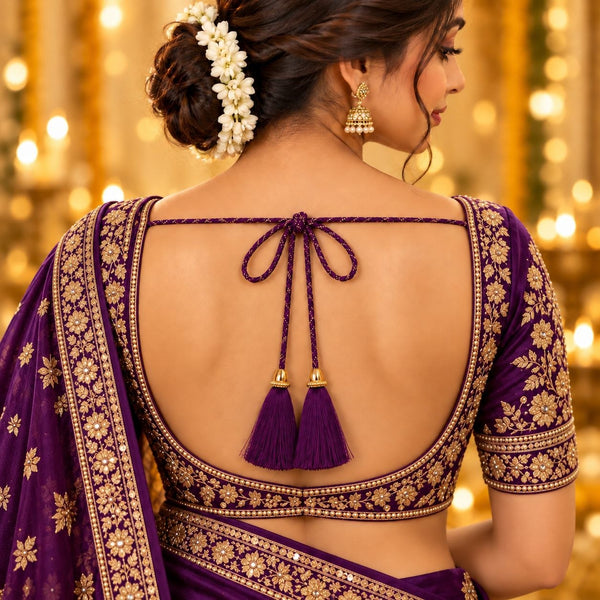 Purple Blouse Dori with Tassel Latkan | 1 Meter Braided Dori | Pack of 12