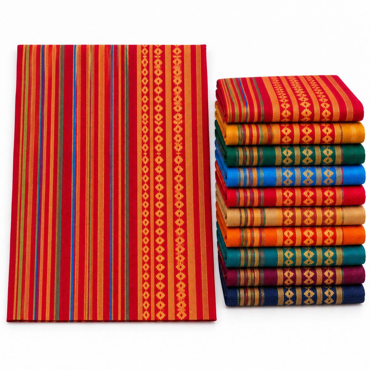 Multicolor Woven Cotton Blouse Piece Fabric – Traditional Stripe & Butta Design | Unstitched Blouse Material | 10 Colour Combo