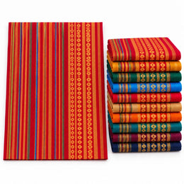 Multicolor Woven Cotton Blouse Piece Fabric – Traditional Stripe & Butta Design | Unstitched Blouse Material | 10 Colour Combo