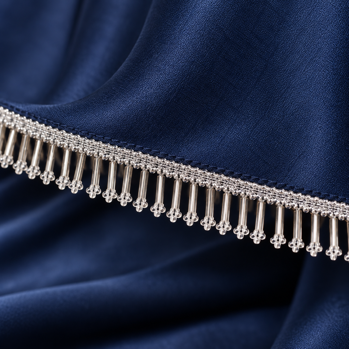 Premium Silver Bugle Bead Fringe Lace Border – 9 Meter | Designer Hanging Tube Bead Lace for Saree, Blouse, Dupatta & Lehenga