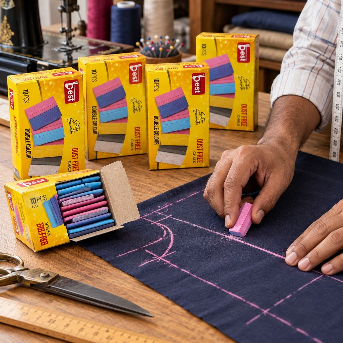 Dust Free Tailor Chalk for Fabric Marking – Multicolour, Pack of 10 Pieces